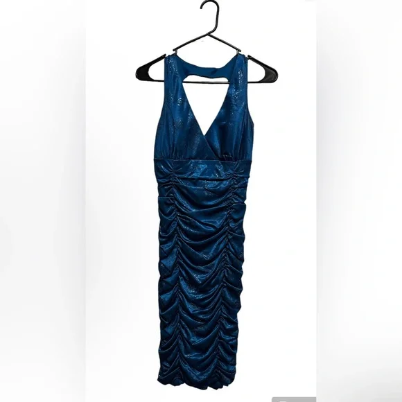 ruby rox satin dress Ruby Rox Blue Gathered Satin-Stretch Cocktail Dress